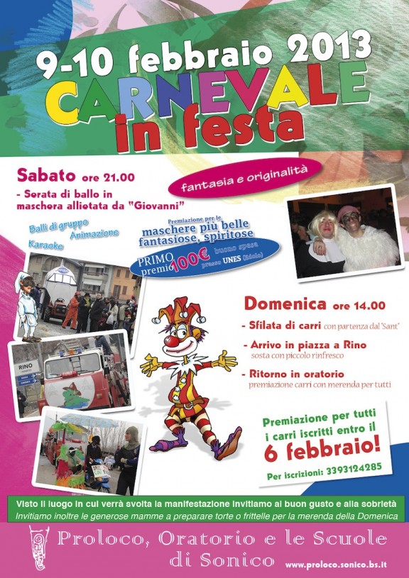 Locandina Carnevale in festa 2013 SONICO